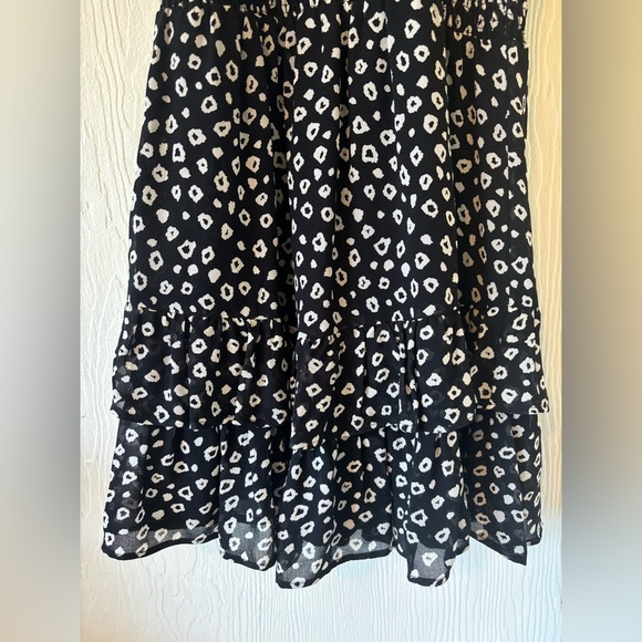 Black White Polka Micro Dot Leopard Print Ruffle Puff Sleeve Mini Boho Dress - Picture 5 of 12